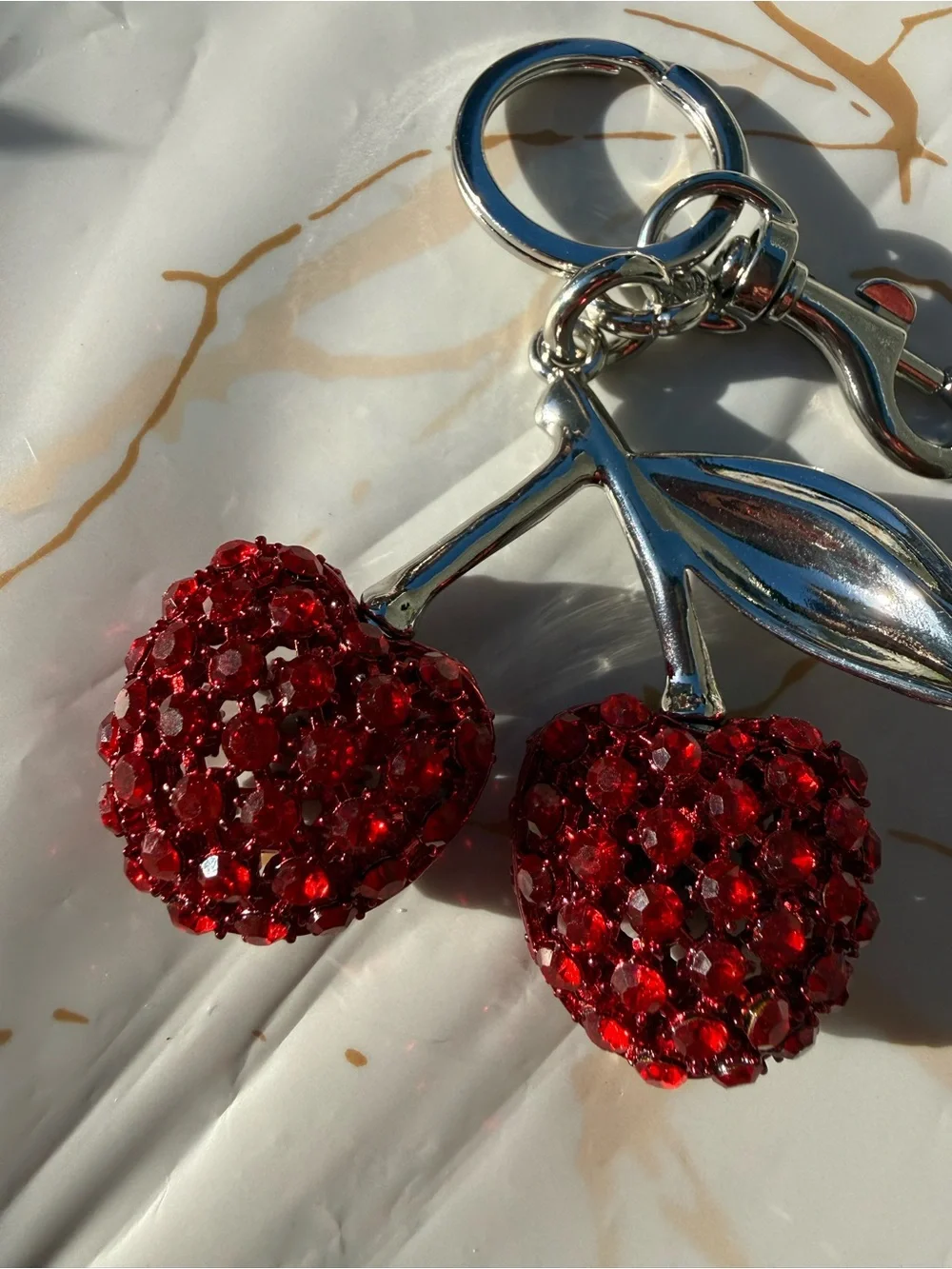 Crystal Cherry Bag Charm Keychain | Red & Silver Purse Charm Unbranded NWOT